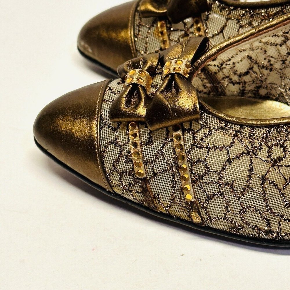 STUART WEITZMAN Womens Heels Shoes Size 6B Brown Guipure Lace Beaded Bow - Picture 7 of 13